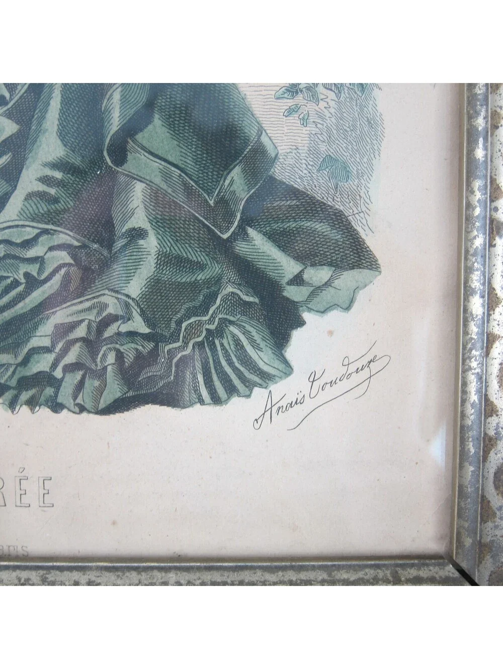 Antique Victorian Deep Picture Frame Wood Gilt La Mode Paris Print in Glass 16